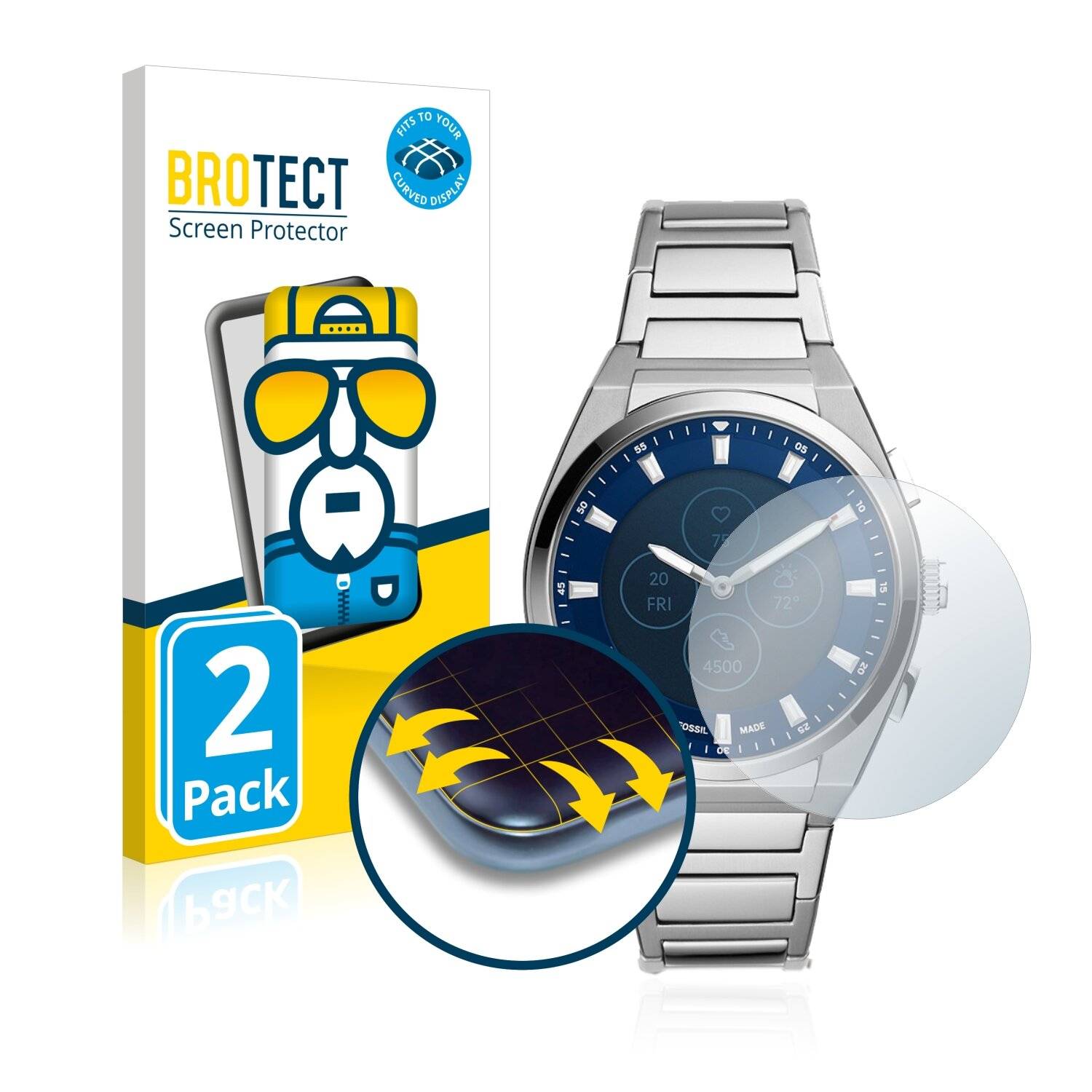 2x BROTECT Flex Full-Cover Displayschutzfolie für Fossil HR