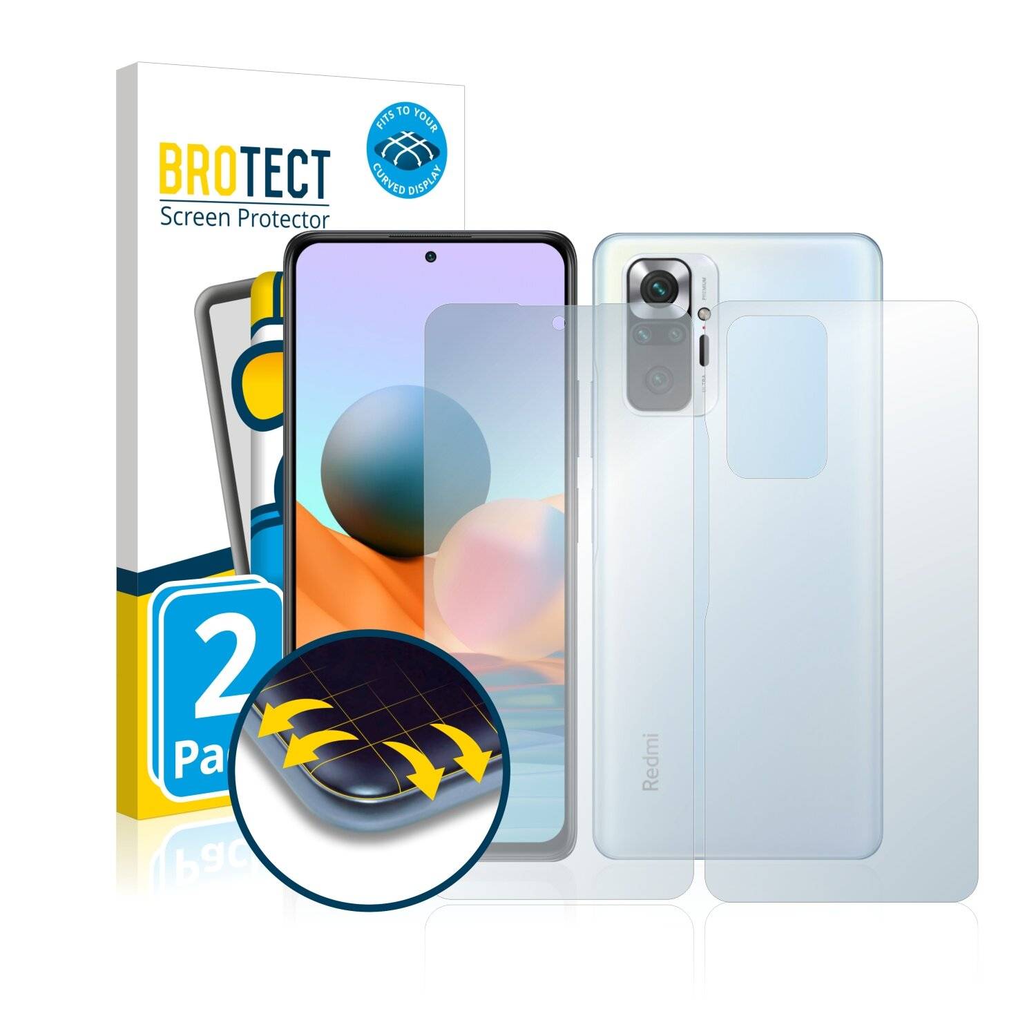 2x BROTECT Flex Full-Cover Displayschutzfolie für Xiaomi Redmi Note 10 (Vorder +