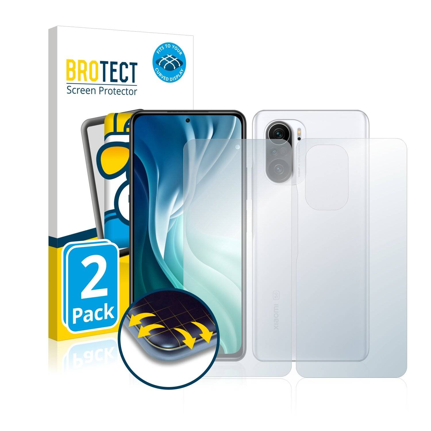 2x BROTECT Flex Full-Cover Displayschutzfolie für Xiaomi Redmi K40 Pro Plus (Vorder +