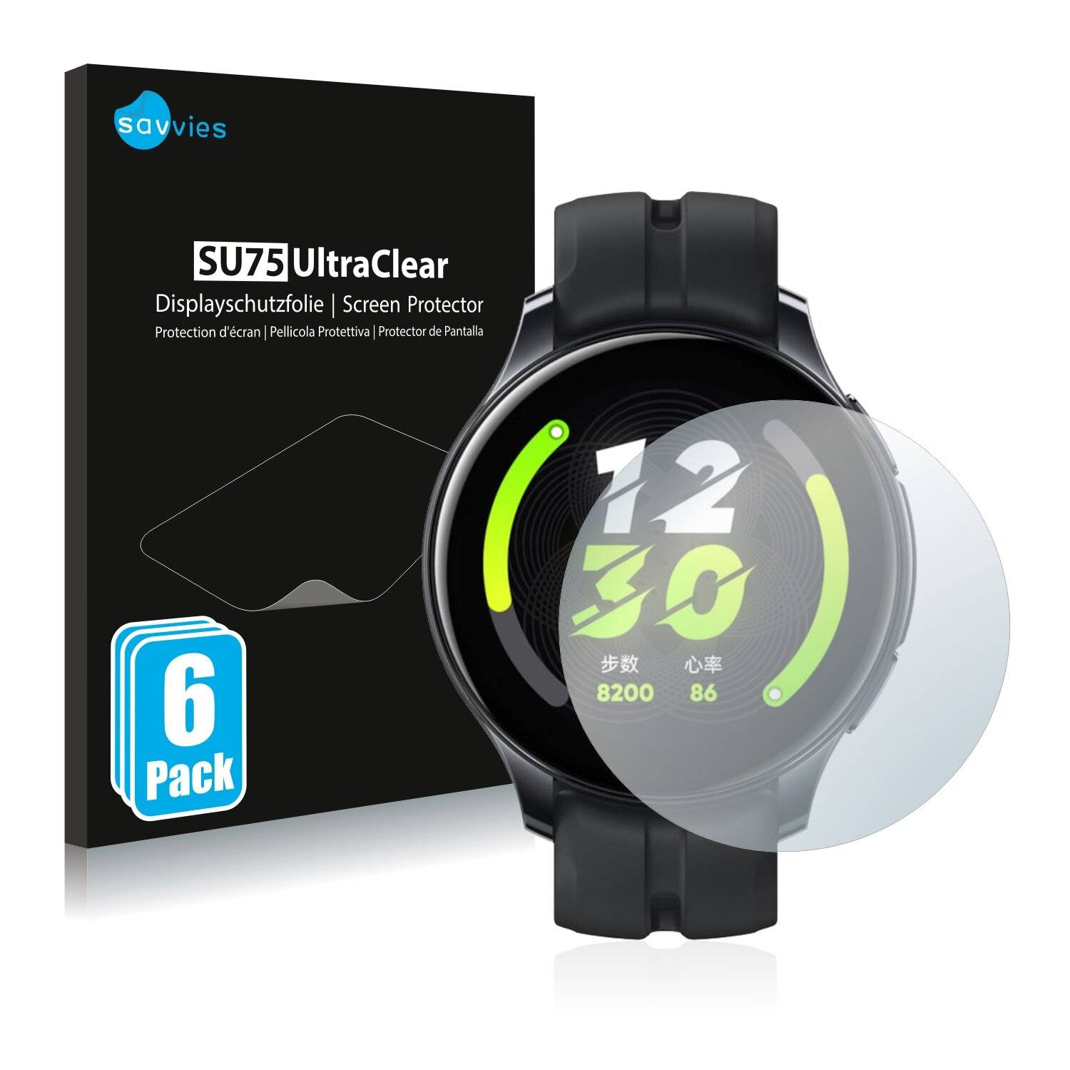 6x Savvies SU75 Displayschutzfolie für Realme Watch