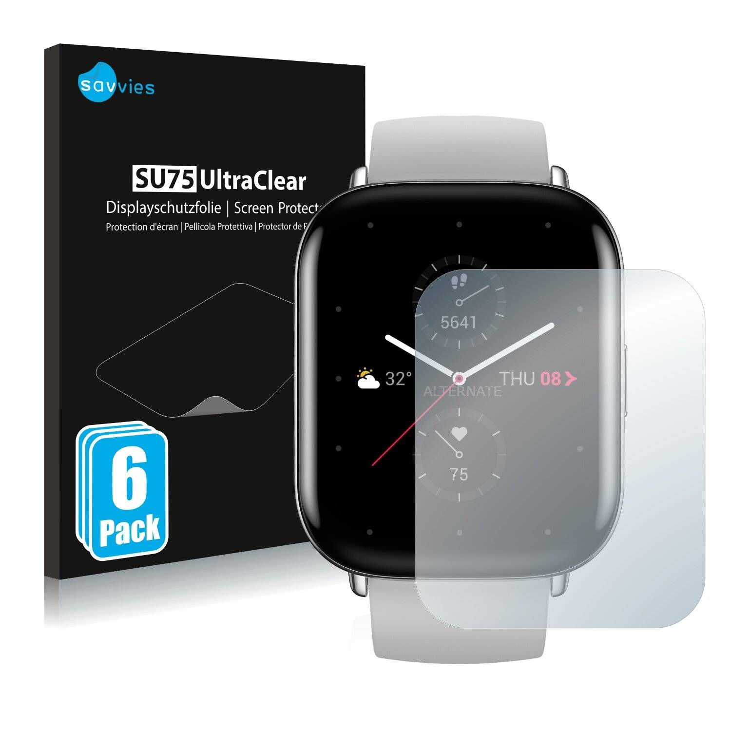 6x Savvies SU75 Displayschutzfolie für Huami Amazfit Zepp E