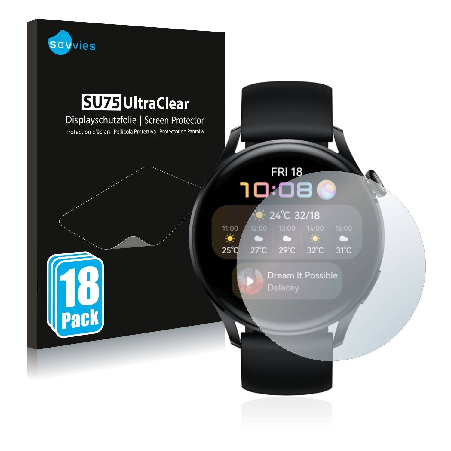 18x Savvies SU75 Displayschutzfolie für Huawei Watch