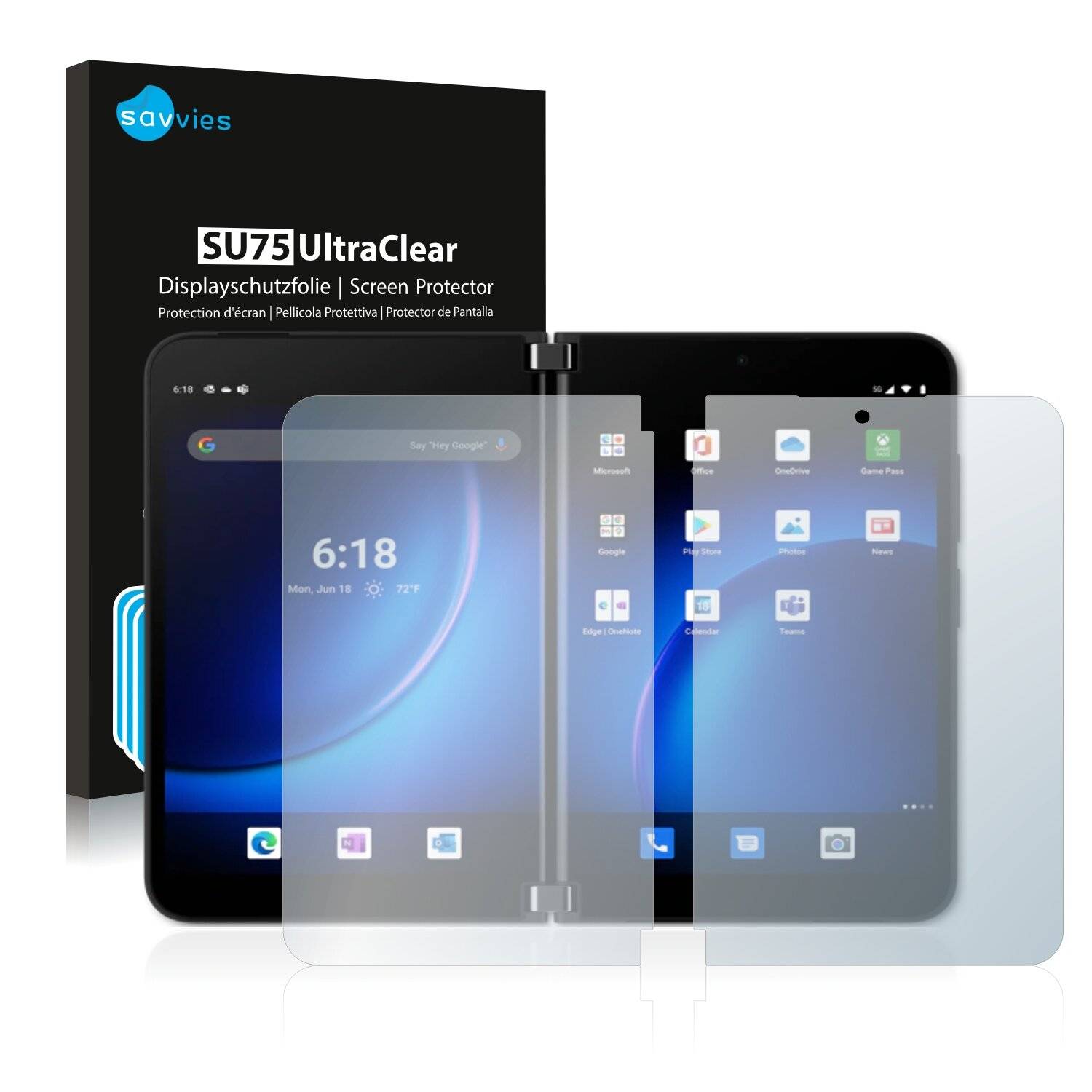 6x Savvies SU75 Displayschutzfolie für Microsoft Surface Duo 2 (Inneres