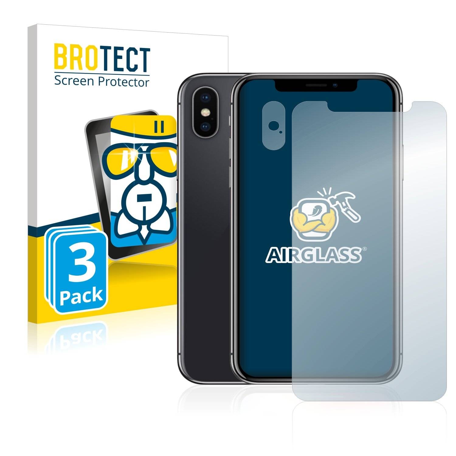 3x BROTECT AirGlass Schutzglas Folie für Apple iPhone X (Vorderseite +