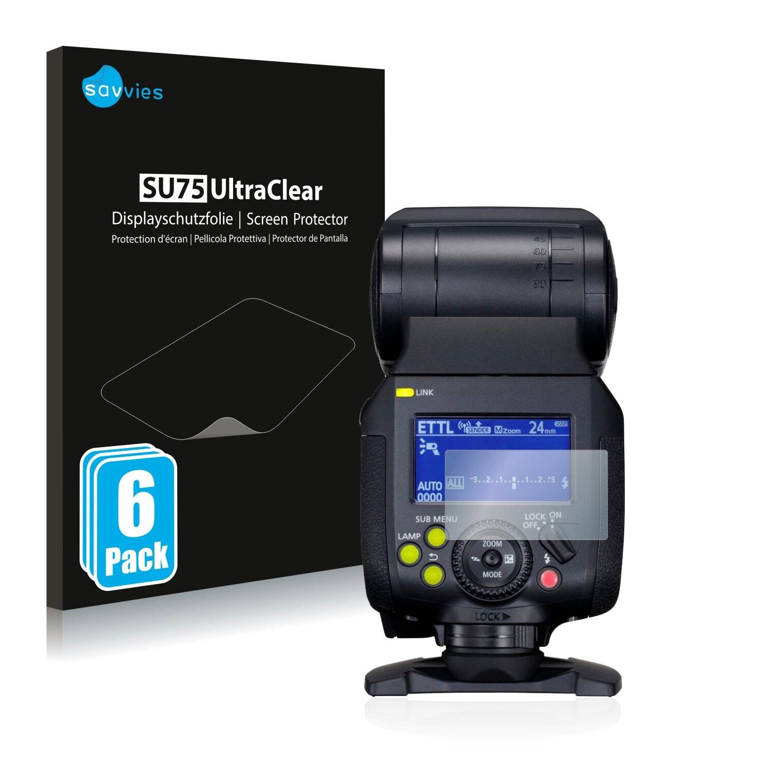 6x Savvies SU75 Displayschutzfolie für Canon Speedlite