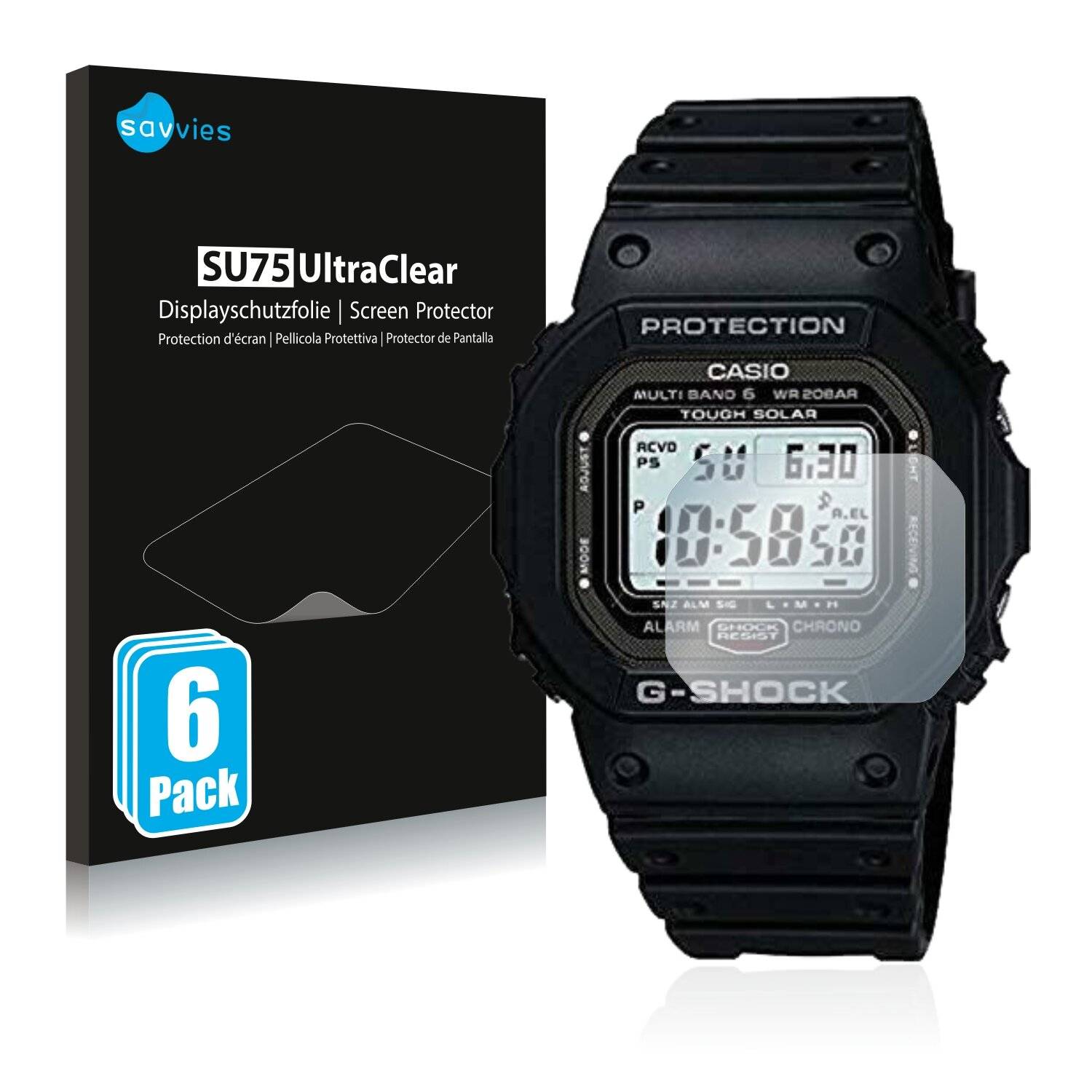 6x Savvies SU75 Displayschutzfolie für Casio G-Shock