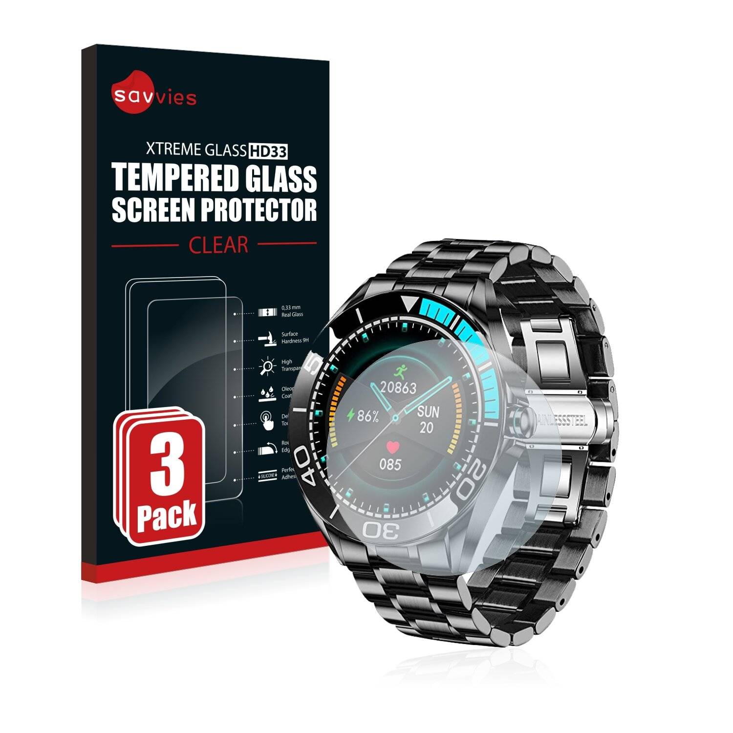 3x Savvies HD33 Clear Schutzglas für Lige