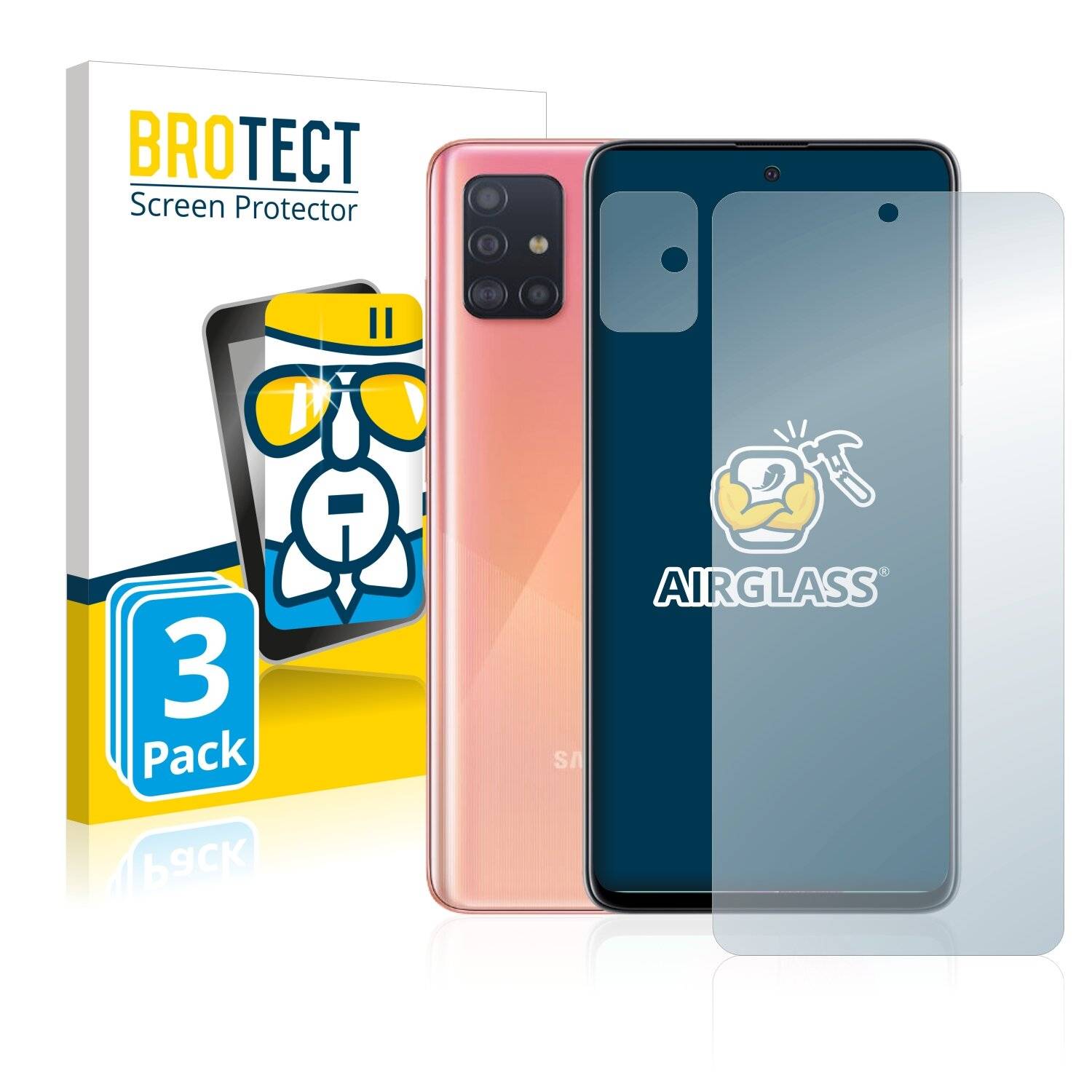 3x BROTECT AirGlass Schutzglas Folie für Samsung Galaxy A51 (Vorderseite +