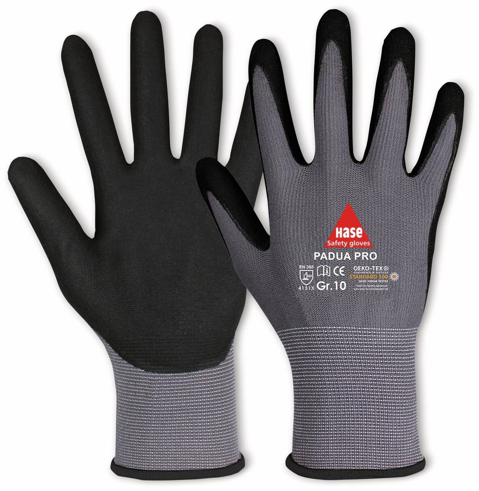 HASE SAFETY GLOVES Arbeitshandschuhe, Padua Pro, EN 388, EN 420, Größe 6, grau/schwarz