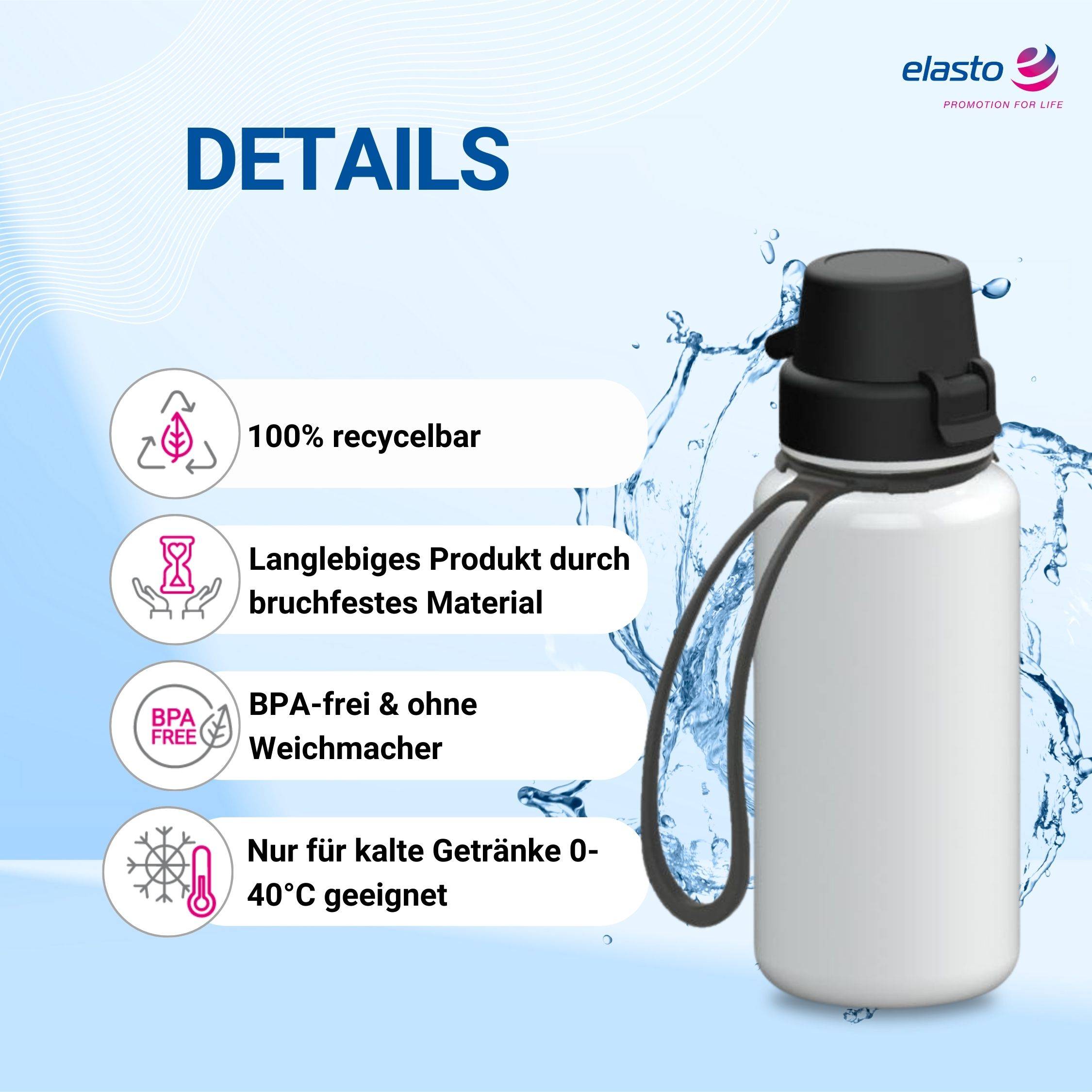 0,4 L Wasserflasche "School" Tritanflasche mit Trägerband