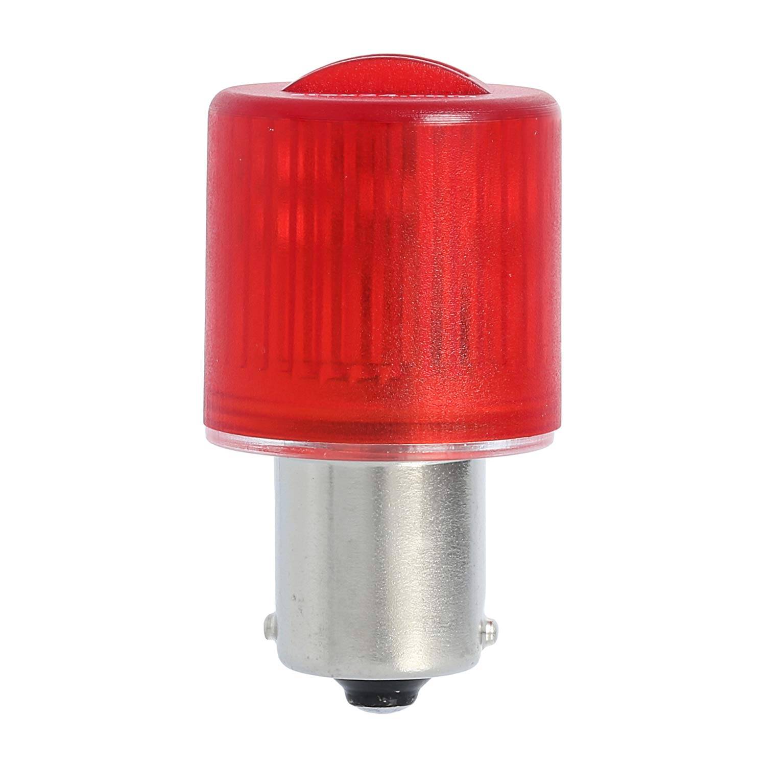 Rote LED-Anzeigelampe mit Metallsockel, für den Einsatz in Kraftfahrzeugen oder Geräten konzipiert.