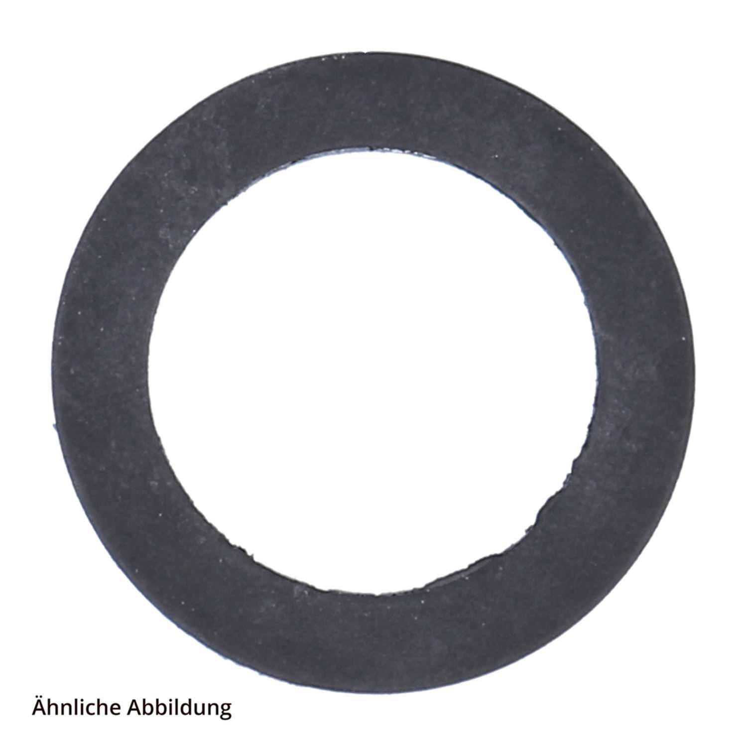 Ein rundes schwarzes Gummidichtung auf weißem Hintergrund, mit der Beschriftung 