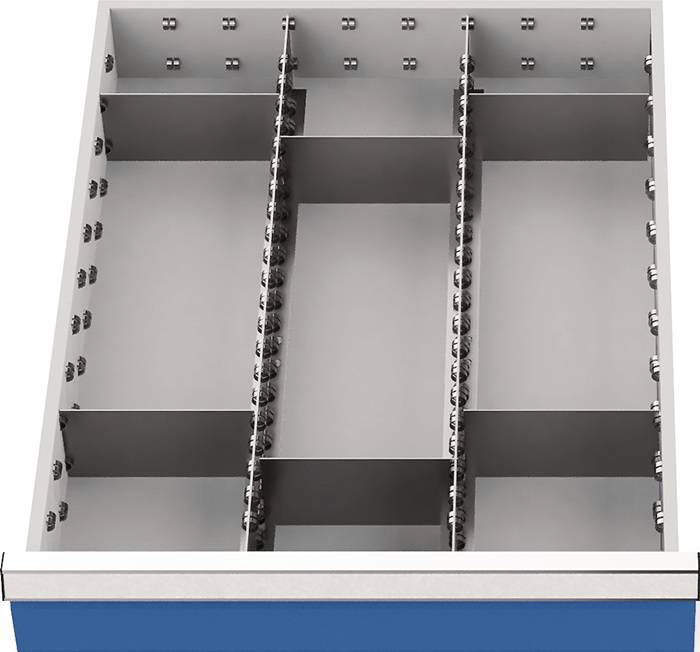 Schubladenunterteilungsmaterial Front-H.100-125mm 2 Längs- u.6 Querteiler