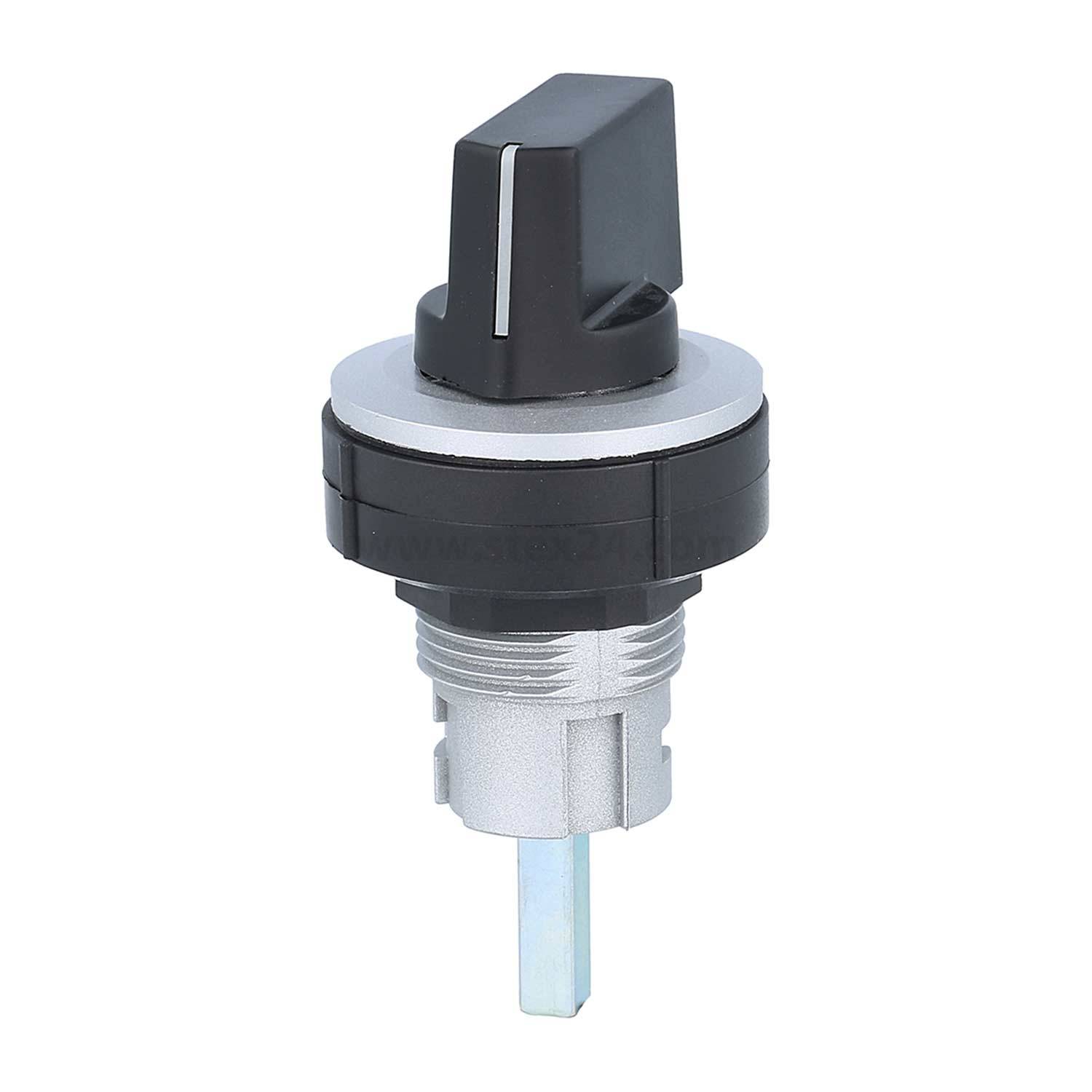 Ein schwarzer und silberner Drehschalter mit einem einzelnen zentralen Knopf zum Drehen.