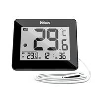 Mebus 48432, Elektronisches Umgebungsthermometer, Indoor/Outdoor, Digital, Schwarz, Tisch, Rechteckig