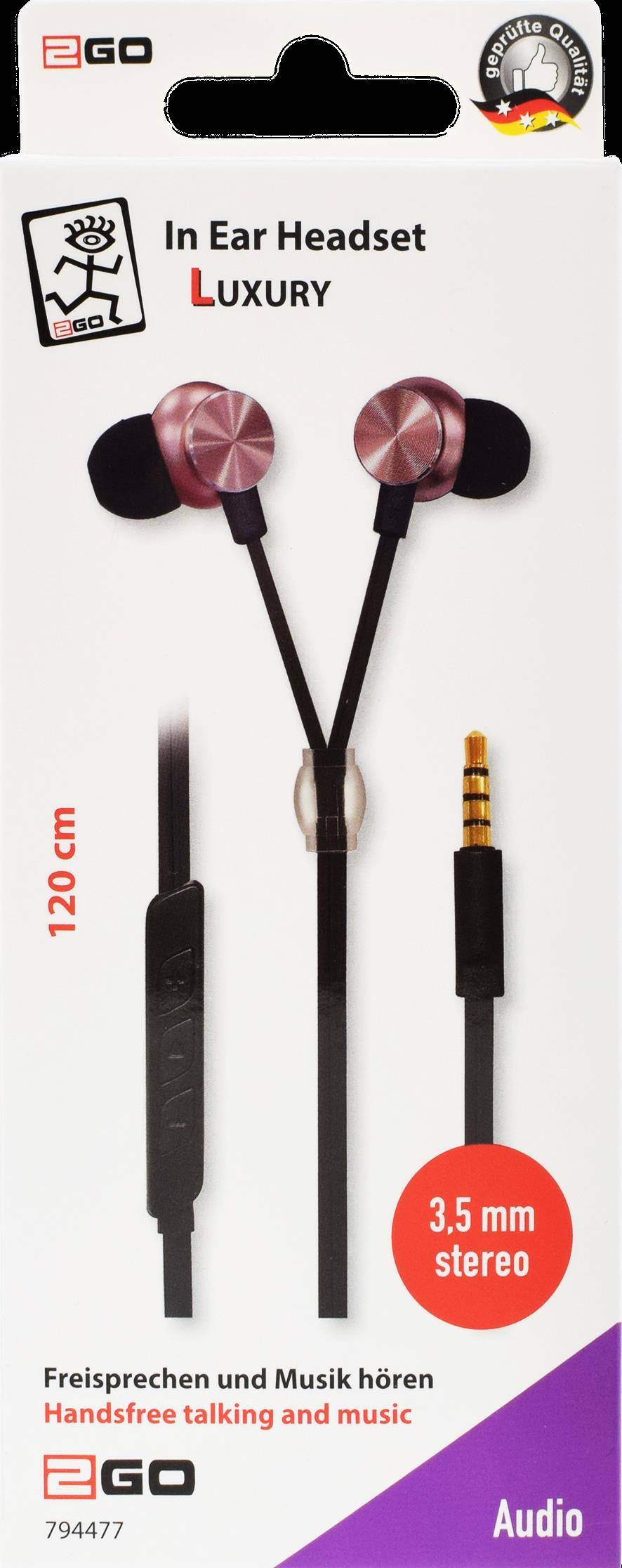 2GO In-Ear Stereo-Headset"Luxury" - rose Zipper-Style - Pink