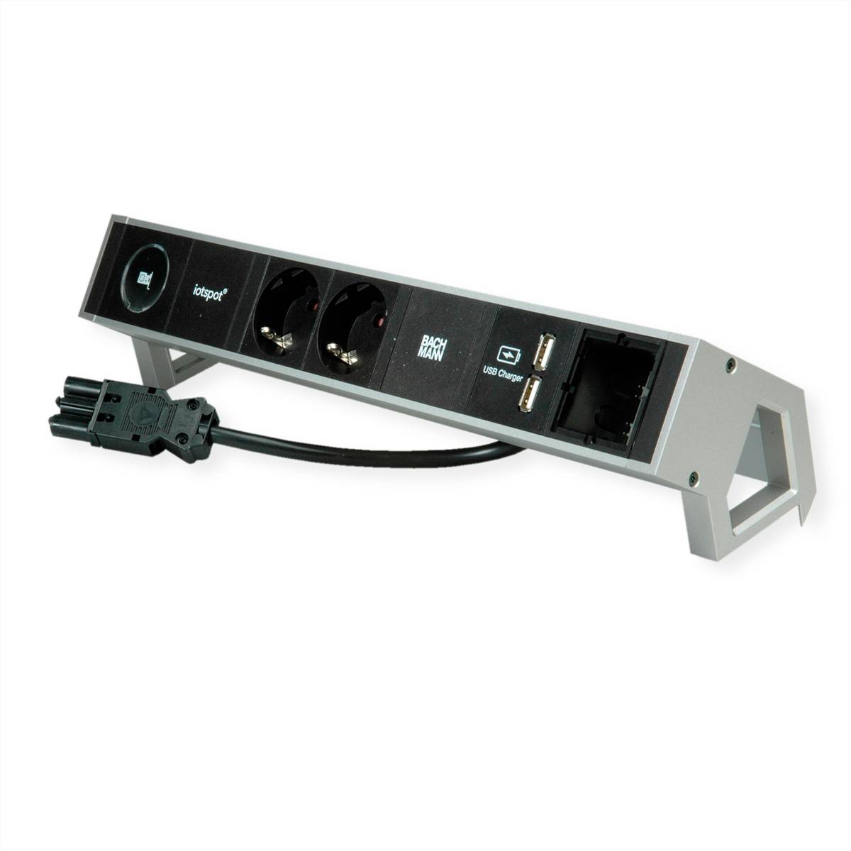 BACHMANN DESK2 1xIOTspot 2xSchutzkontakt, USB Charger 1xABD 0,2m GST18, inox