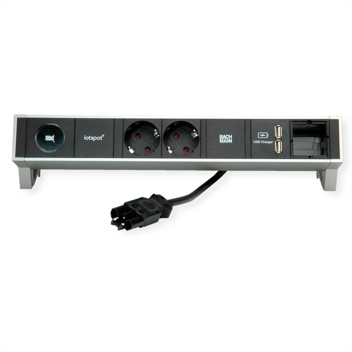 BACHMANN DESK2 1xIOTspot 2xSchutzkontakt, USB Charger 1xABD 0,2m GST18, inox