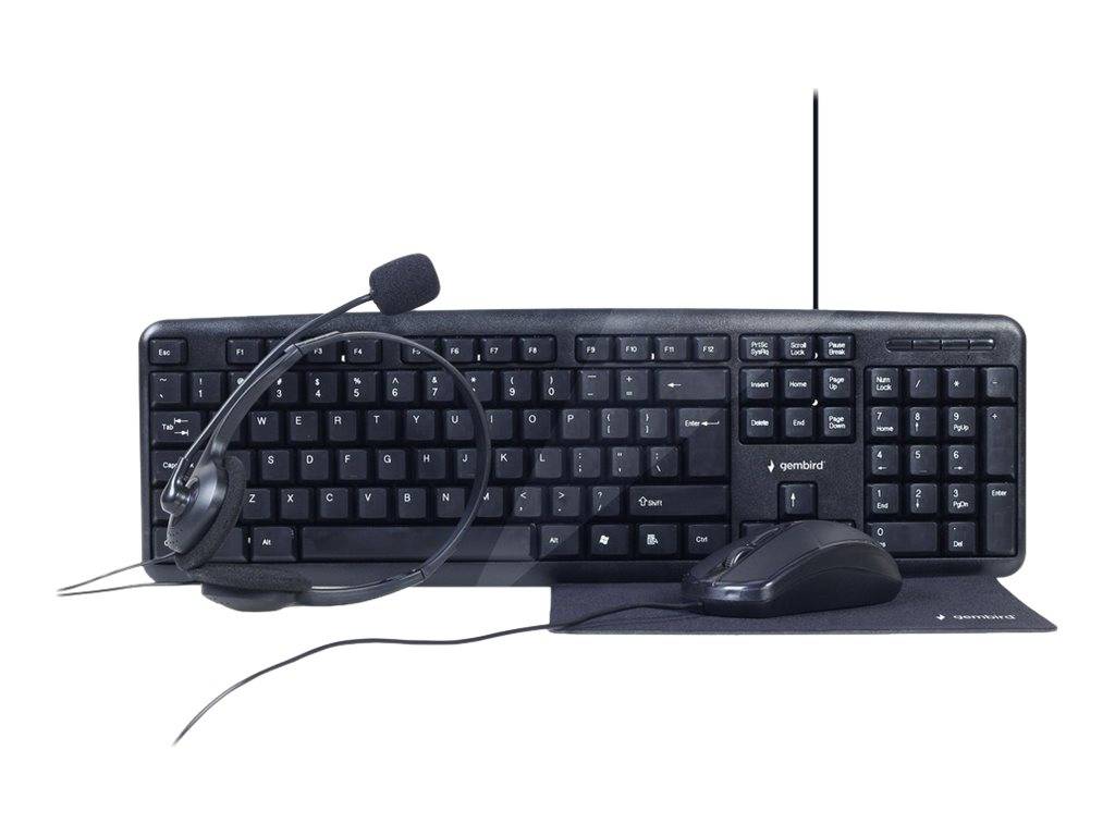 Gembird KBS-UO4-01 - 4-in-1 Officekit - Set aus Tastatur, Maus, Headset und Mauspad