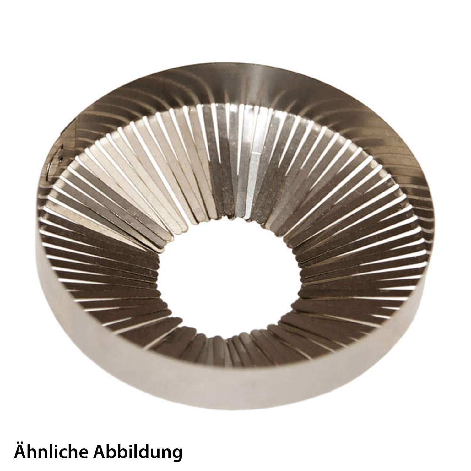 Ein kreisförmiges, metallisches Teil mit nach innen weisenden radialen Rippen, ähnlich einem radialen Rippen-Kühlkörper. Der Text darunter lautet „Ähnliche Abbildung