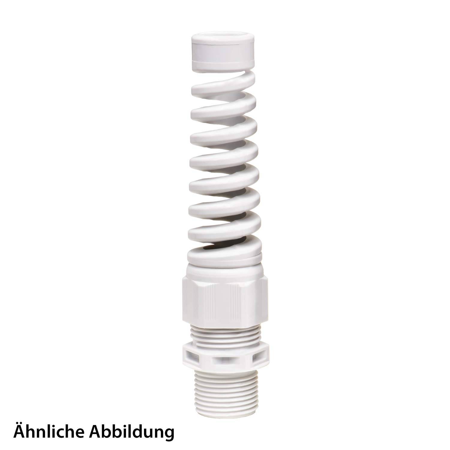 Eine weiße Kunststoff-Konduitfitting mit einer Spiraldesign und Gewindeende, gekennzeichnet mit 'Ähnliche Abbildung', was auf eine ähnliche Darstellung hinweist.