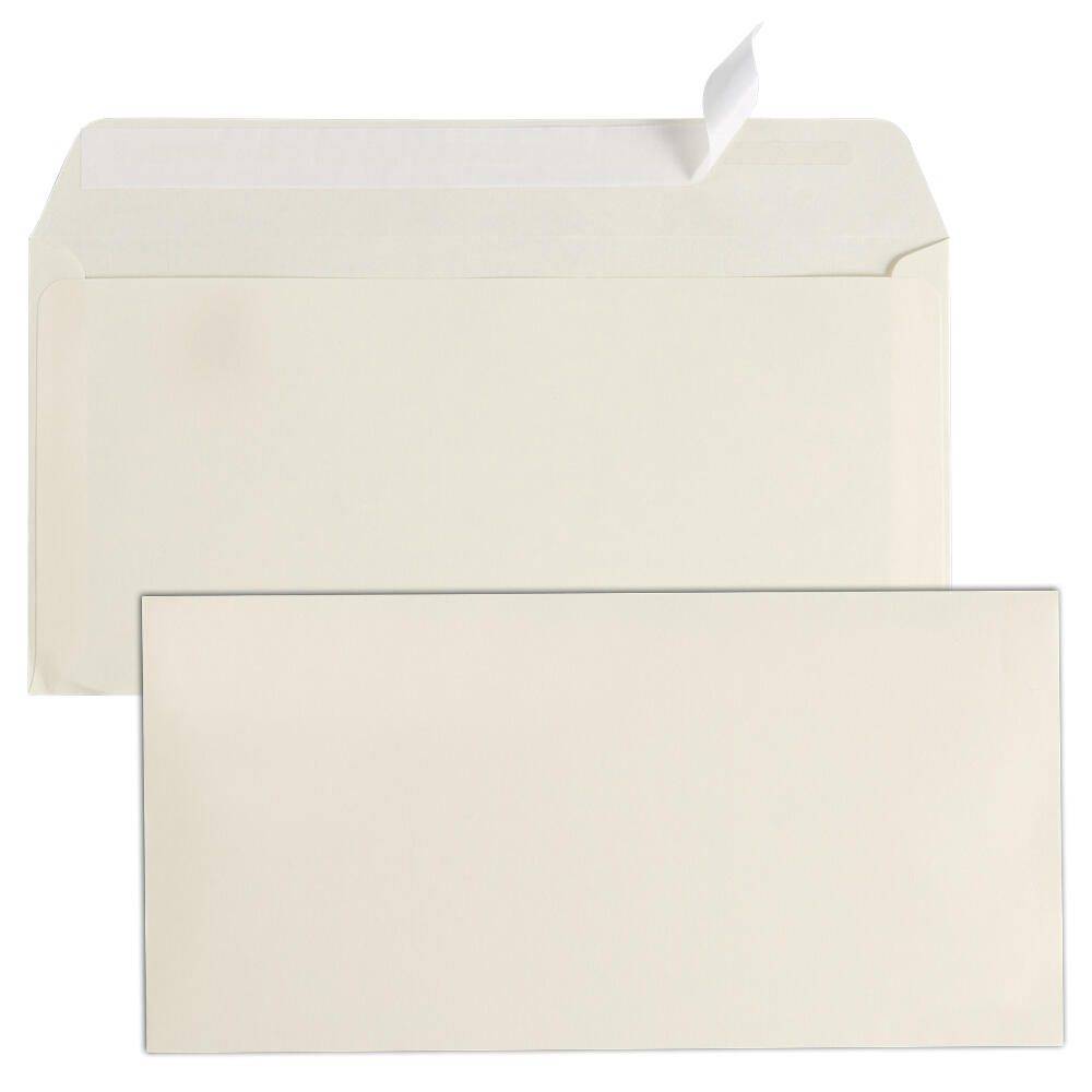 Ein offener elfenbeinfarbener Umschlag und eine passende flache Karte werden präsentiert und zeigen ein elegantes und minimalistisches Design, das sich für formelle Einladungen eignet.