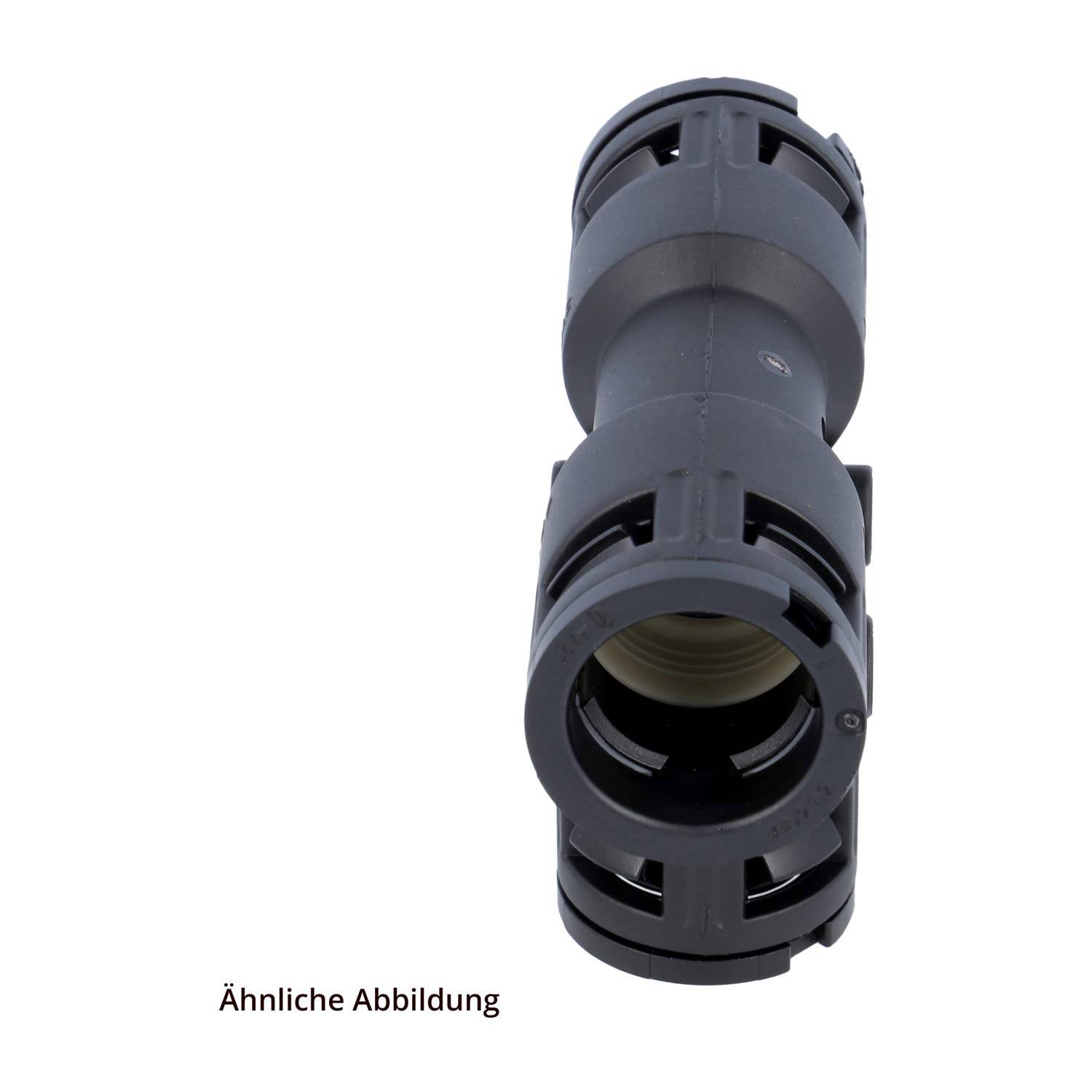 Rohrverländerungsfitting mit zylindrischer Form, vier Schlitze an jedem Ende umkreisend, und Innengewinde. Bezeichnet als ähnliche Abbildung (Ähnliche Abbildung).