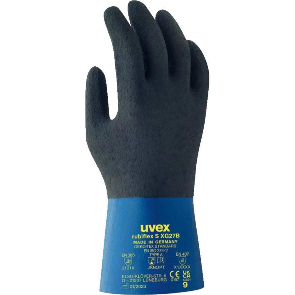 uvex Handschuh Rubiflex S XG27B, Kat.III, blau, Baumwolle/Nitril, 270mm, Größe 10