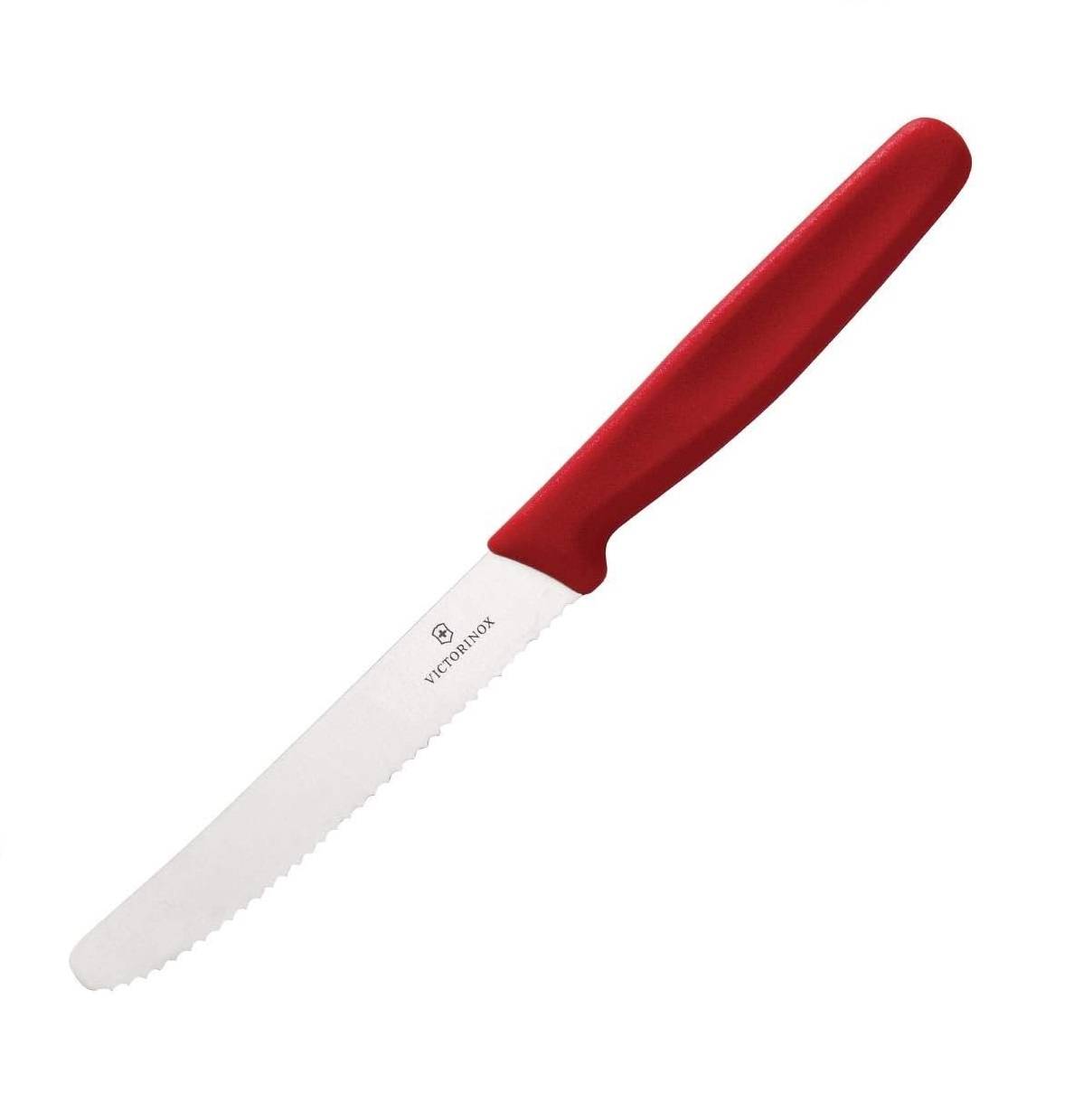 Victorinox, 5.0831, Standard, Tomaten- und Tafelmesser, Extra scharfe Klinge, mit Wellenschliff, robuster Kunststoff-Griff, Rot, Made in