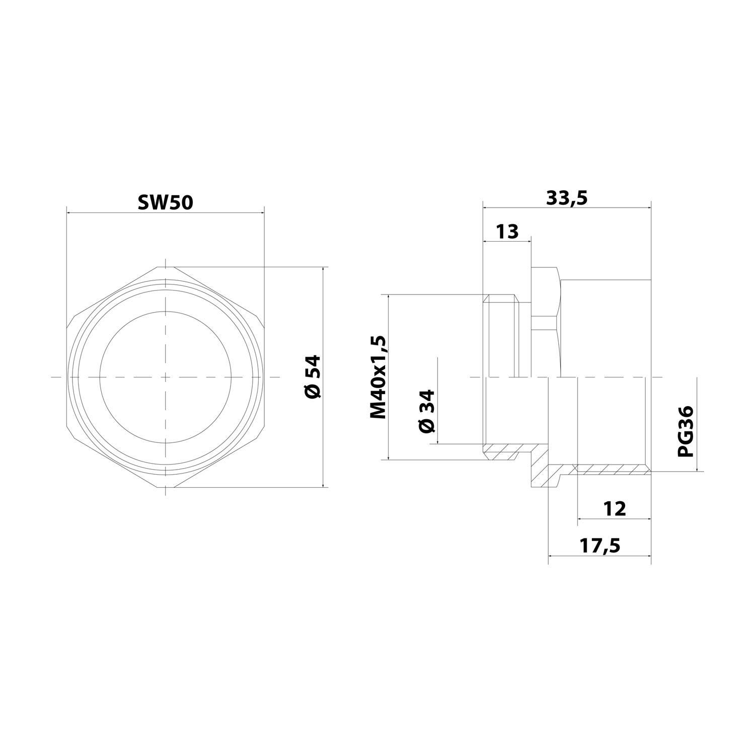 LAPP Adapter-Zwischenstutzen M/PG von M40x1,5 auf PG36x1,588 MMP-M/PG Sechskant Messing (CuZn) vernickelt
