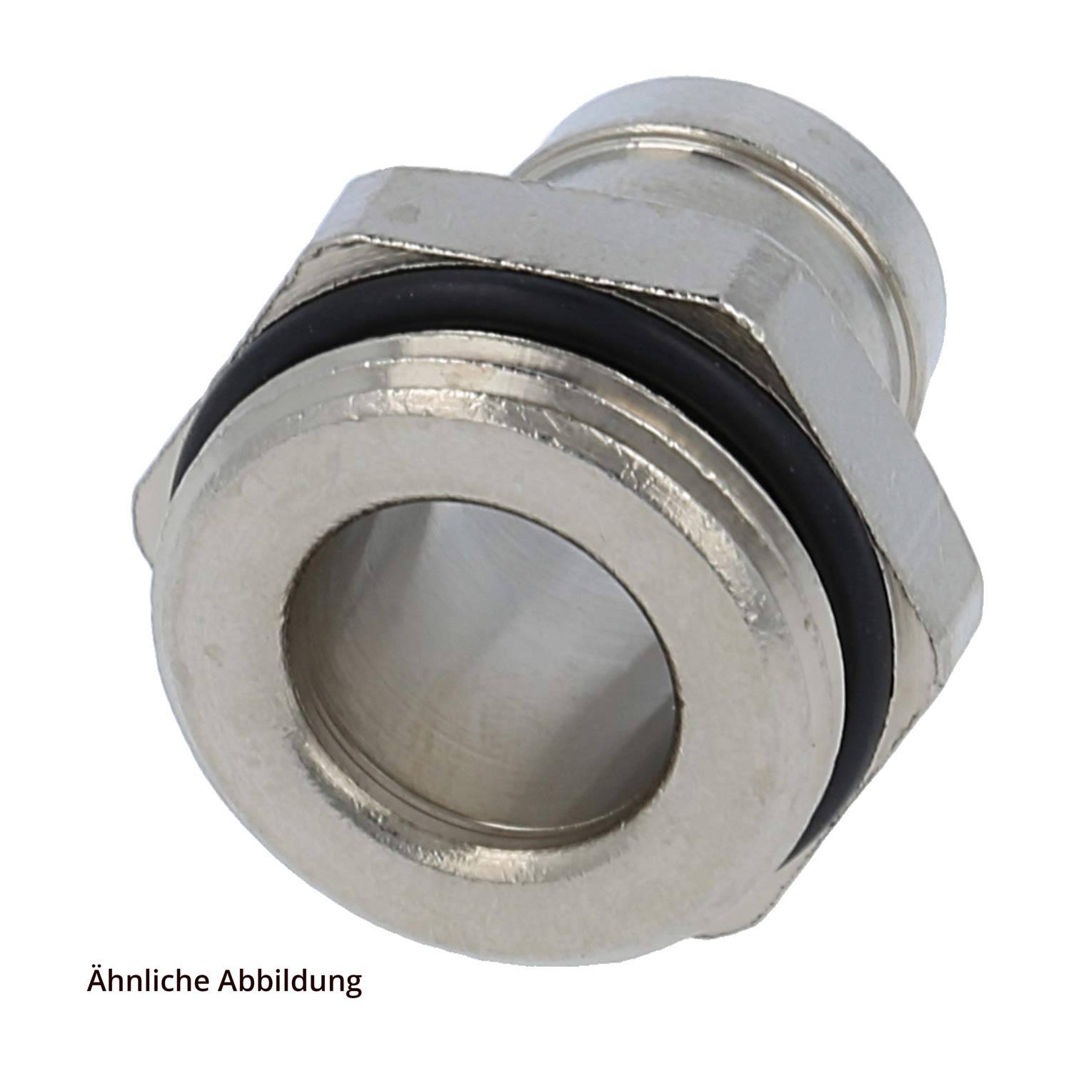 Eine Kabelverschraubung aus Metall mit einem Gewindegehäuse und einem schwarzen O-Ring, die zum Sichern von Kabeln und zum Schutz vor Staub und Feuchtigkeit verwendet wird.