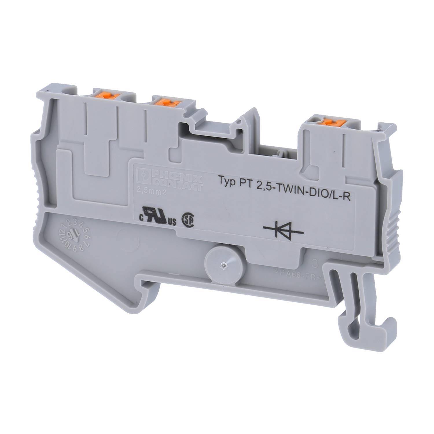 Phoenix Contact Diodenklemme PT 2,5-TWIN-DIO/L-R mit eingebauter Diode, Push-In-Anschluss Nennspannung 800V