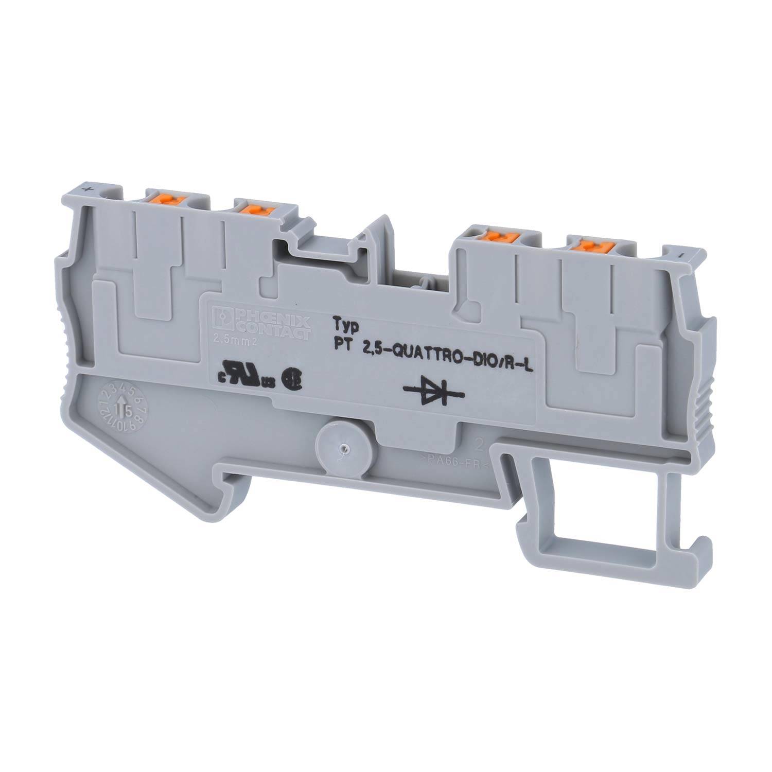 Phoenix Contact Diodenklemme PT 2,5-QUATTRO-DIO/R-L mit eingebauter Diode, Push-In-Anschluss Nennspannung 800V - 1