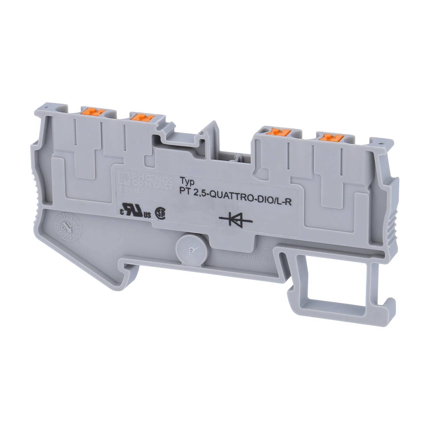 Phoenix Contact Diodenklemme PT 2,5-QUATTRO-DIO/L-R mit eingebauter Diode, Push-In-Anschluss Nennspannung 800V