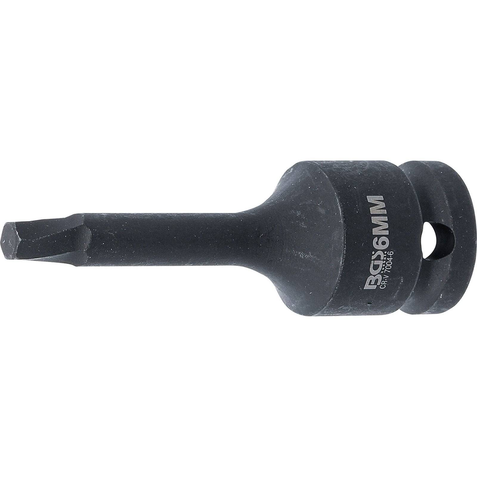 Ein schwarzer 6-mm-Stecknuss-Bit-Werkzeug mit sechseckiger Spitze und der Beschriftung 