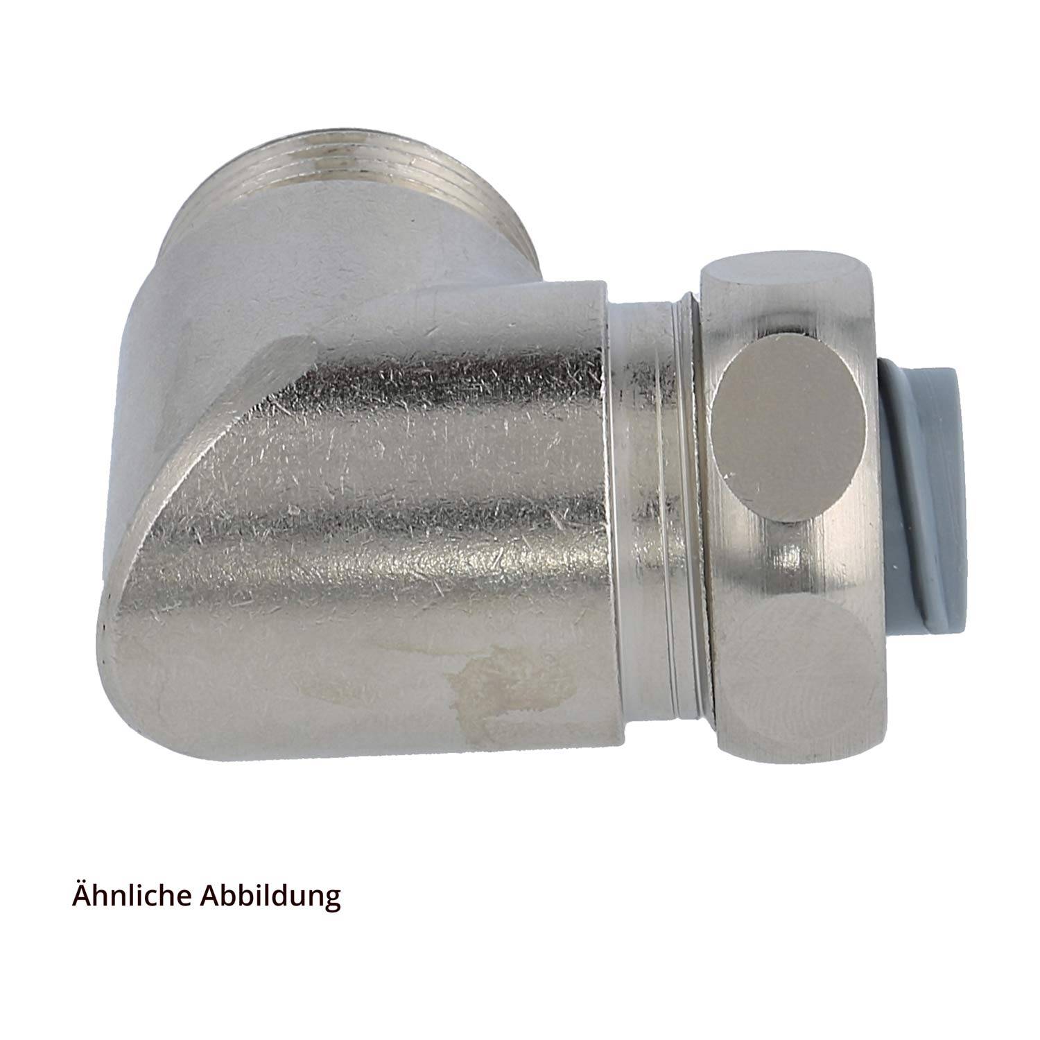 Metallrohr-Winkelbogen mit Gewinde an den Enden, konzipiert für die Rohrverbindung im rechten Winkel.