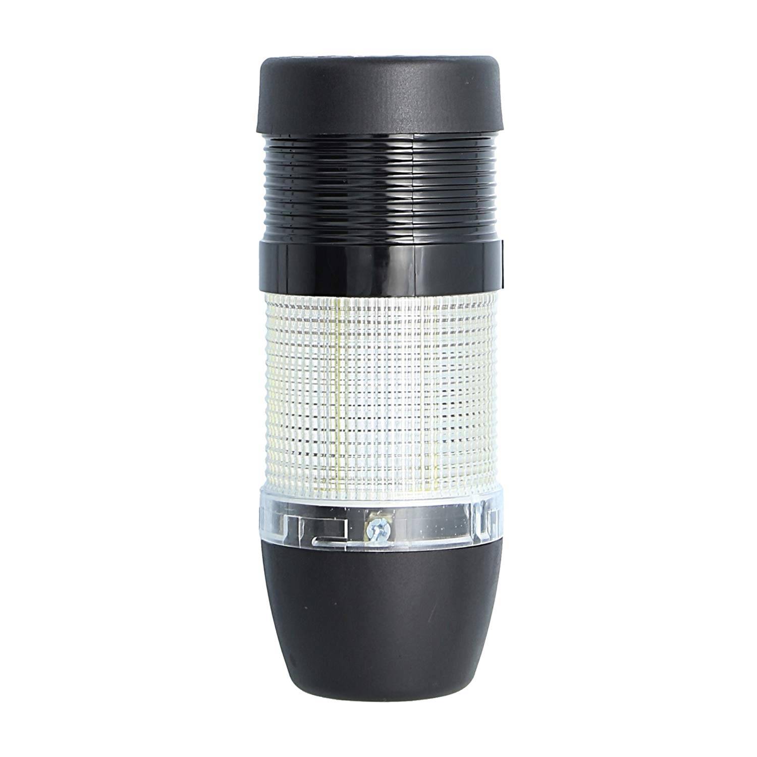 Eine zylindrische LED-Glühbirne in Schwarz und Transparent mit einer strukturierten Oberfläche.