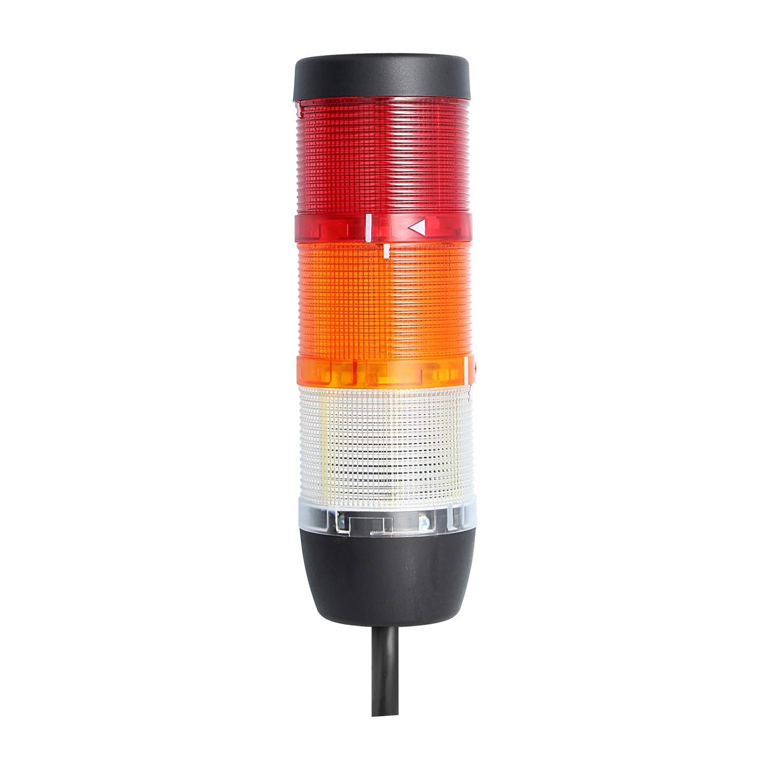 127941 STEX24 Signalsäule weiß-gelb-rot, 70mm, 24V AC/DC, LED-Blinklicht Kabel 0,6 Meter, SS70-OB3/24 139