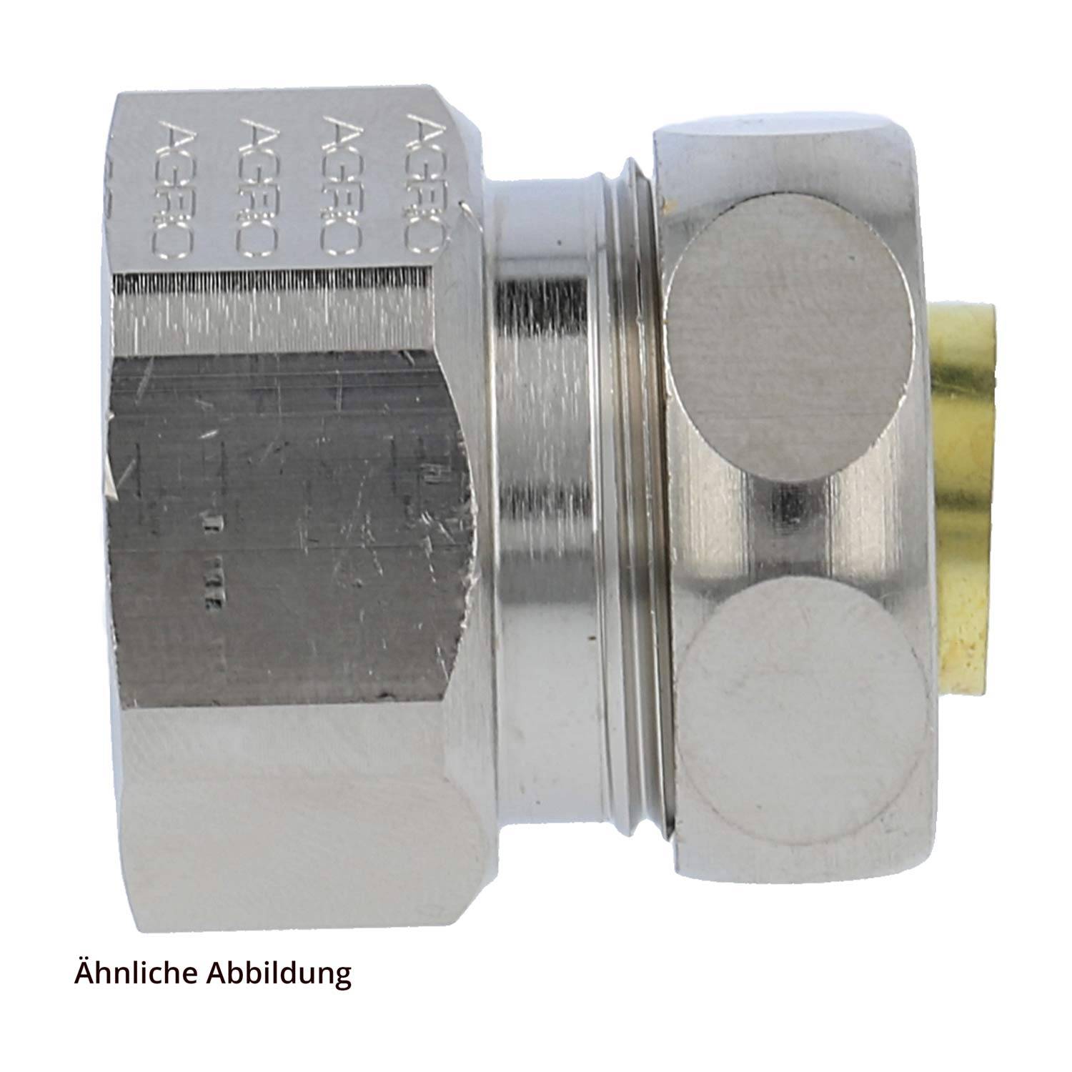 Ähnliche Abbildung ist unter einer sechskantigen Metallmutter mit gewindeinnenliegendem Gewinde geschrieben, die von der Seite betrachtet wird und Verbindungsmerkmale zeigt.