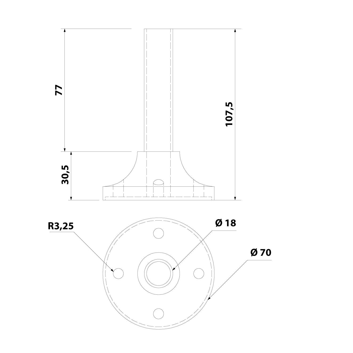127225 STEX24 Kunststofffuß mit Aluminiumrohr für Signalsäule schwarz / silber, 50/70mm SH100/231 103 Anschraubloch
