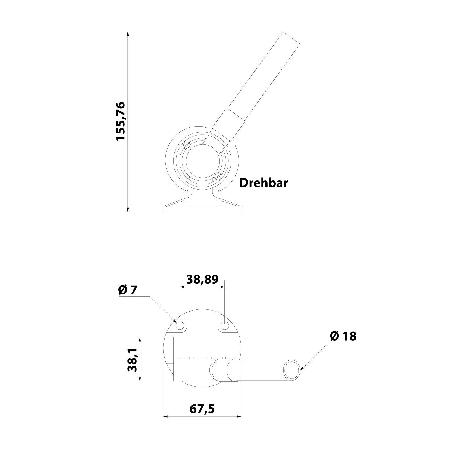 Diagramm eines drehbaren Hebels mit der Bezeichnung 