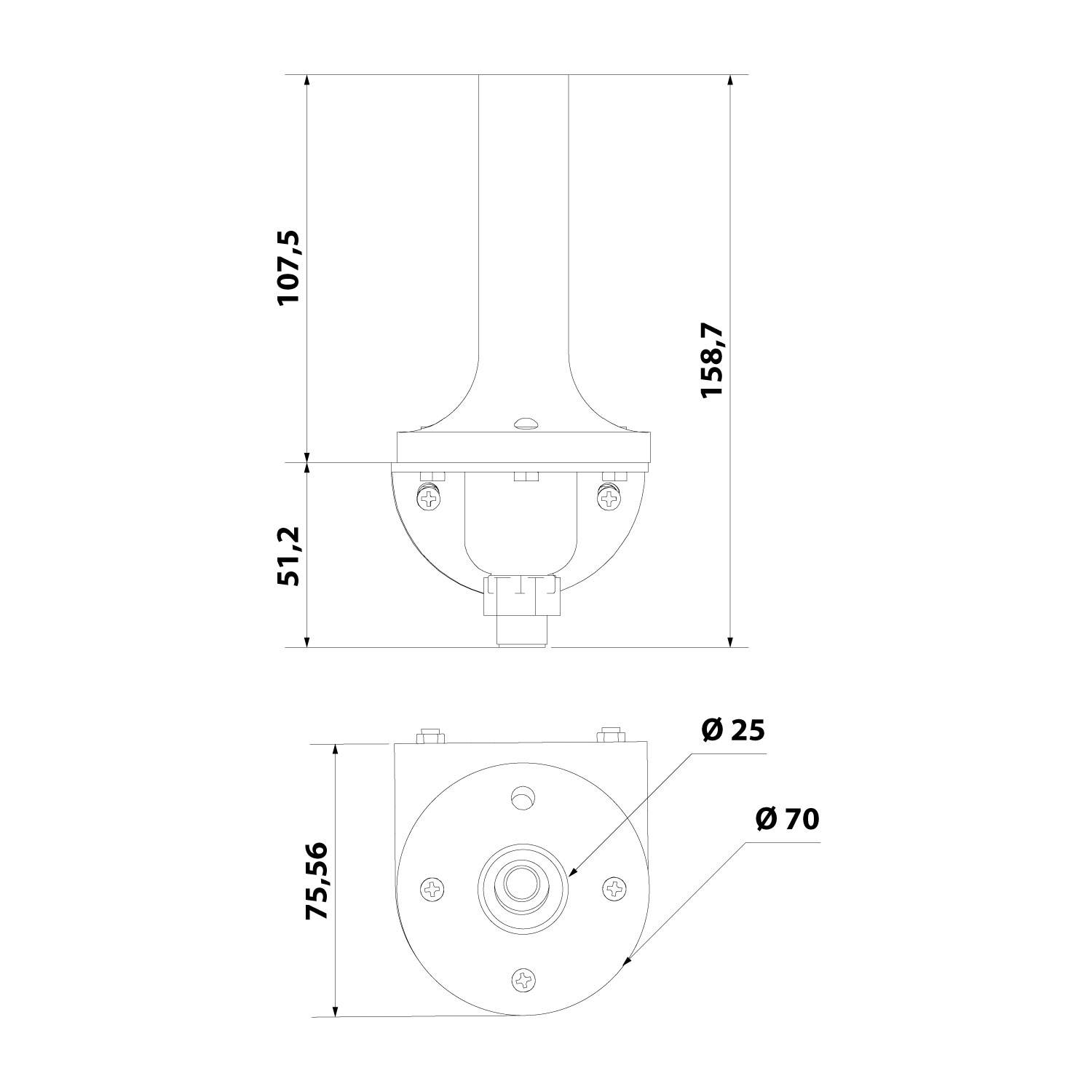 127238 STEX24 Wandsockel mit Halter 110,0mm für Signalsäule schwarz, 70mm mit Kabelverschraubung, SH100/231 108