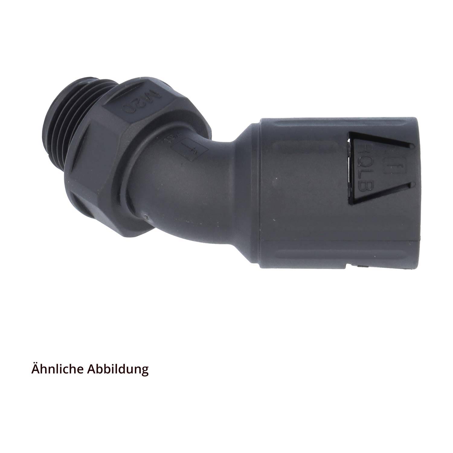 FLEXA RQLB1 45-M Schnellverschraubung 45 Grad Bogen Gewinde M20x1,5 für Schlauch-Außendurchmesser 15,8mm konisch