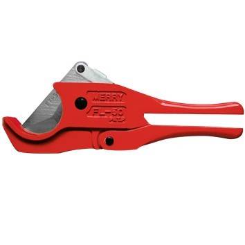 Roter, handgehaltener PVC-Rohrabschneider mit einer scharfen Klinge, entwickelt zum einfachen Schneiden von Kunststoffröhren.