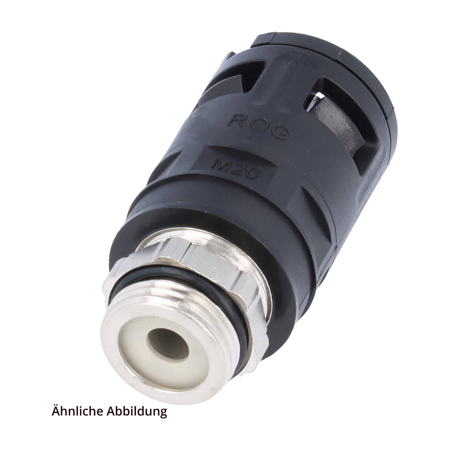 Ein zylindrischer schwarzer Kunststoffstecker mit gekerbten Seiten, der einem Stecker ähnelt. Der Text lautet: Ähnliche Abbildung.