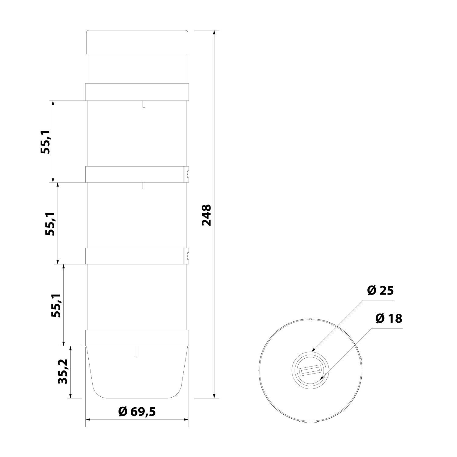 127474 STEX24 Signalsäule blau-weiß-gelb, 70mm, 24V AC/DC, LED-Blinklicht mit Summer, SS70-B3/24 115 Lautstärke 90 db -
