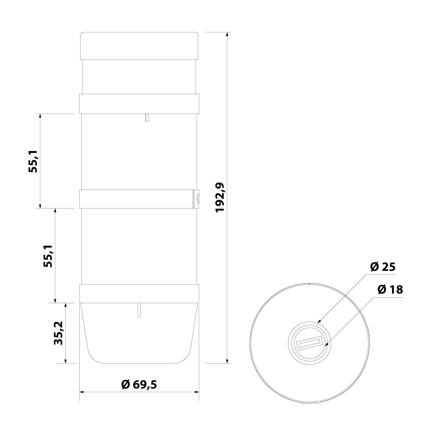 127462 STEX24 Signalsäule gelb-rot, 70mm, 24V AC/DC, LED-Blinklicht mit Summer, SS70-B2/24 117 Lautstärke 90 db -