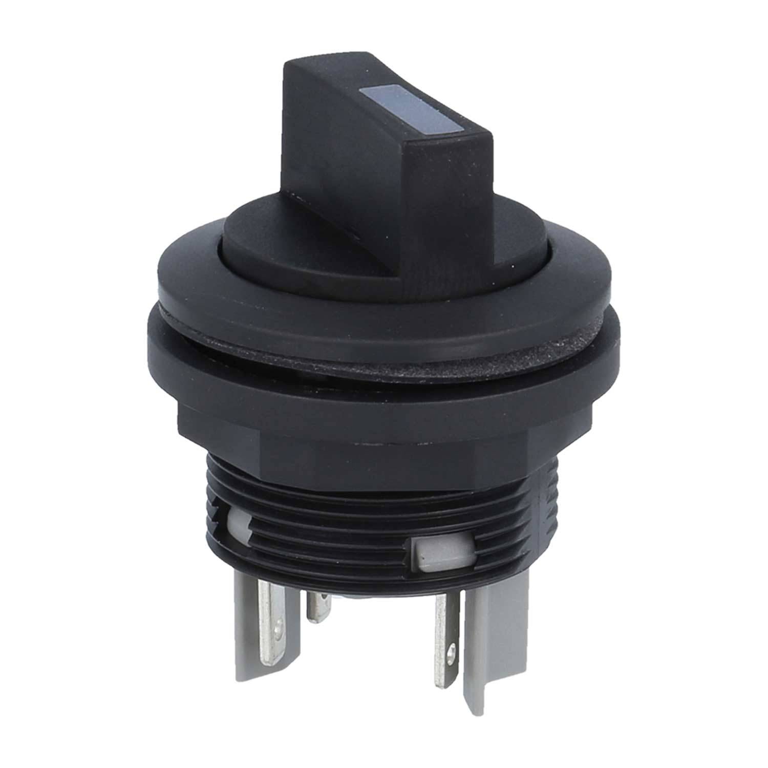 Drucktaster, schwarz, mit rechteckigem Betätigungselement und Metallkontakten darunter, verwendet zur Steuerung elektronischer Geräte.