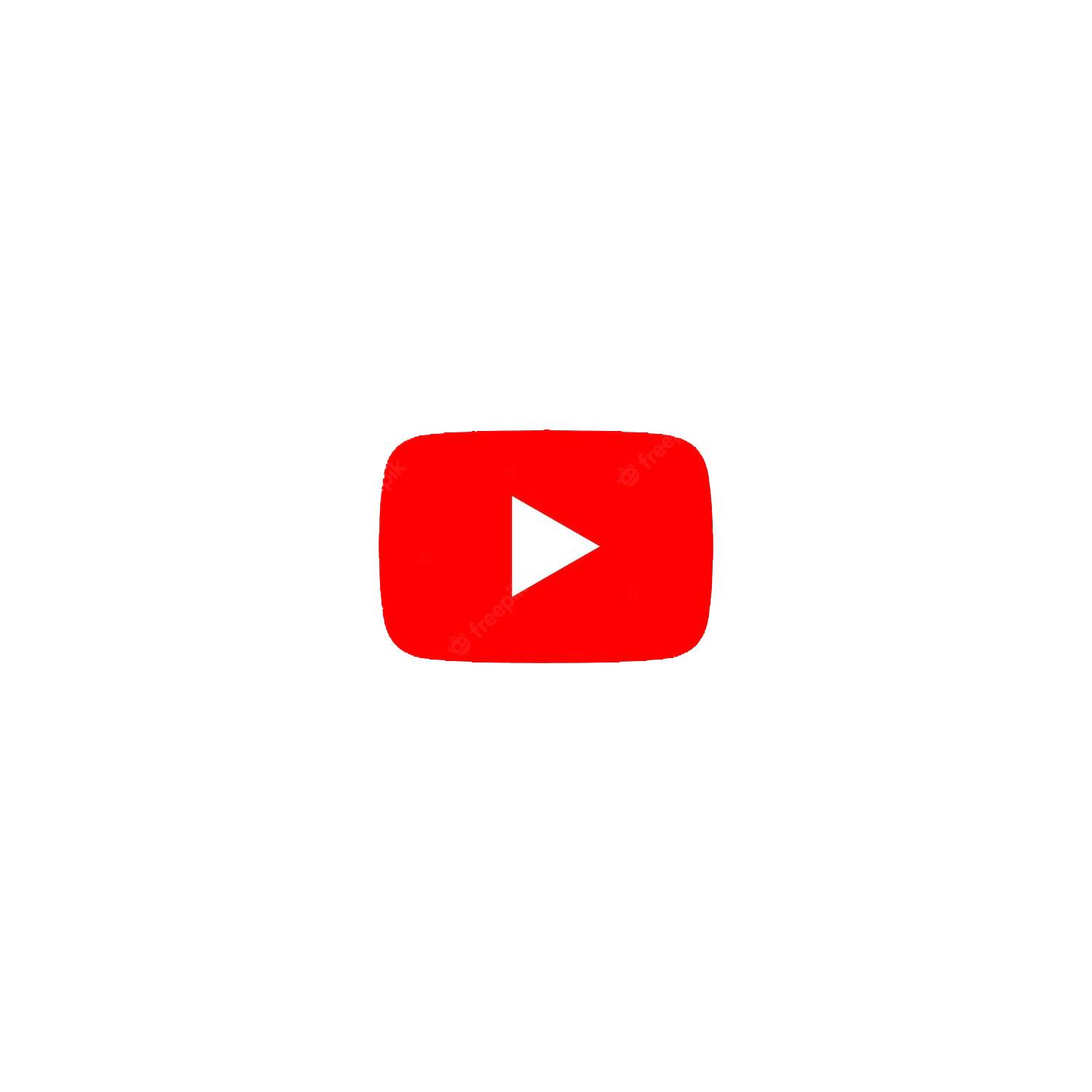 Rotes YouTube-Logo mit einem weißen Play-Button in der Mitte, zentriert auf einem einfarbig weißen Hintergrund.