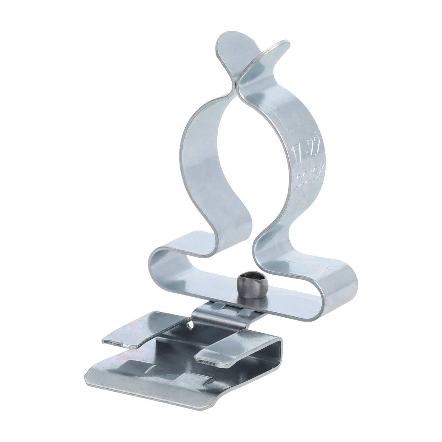 Eine Metallrohrklemme mit einer kreisförmigen Klemmvorrichtung und quadratischer Grundfläche, die zum sicheren Befestigen oder Halten von Rohren entwickelt wurde.